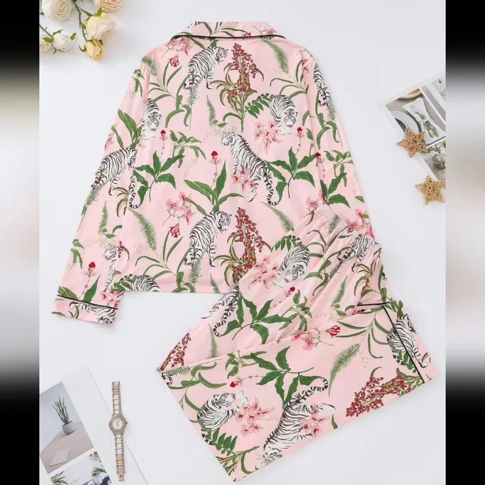 Source Unknown Pink Jungle Print Pajama Set - Picture 2 of 6